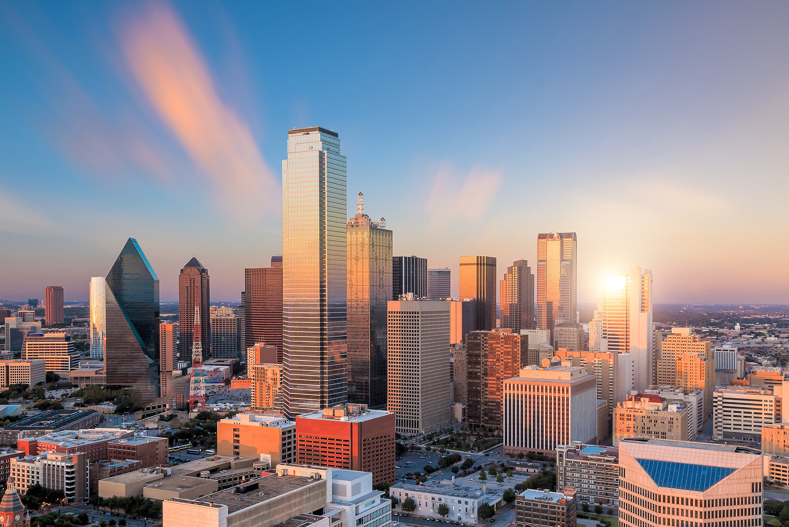 City Buildings in Dallas, Texas at Sunset